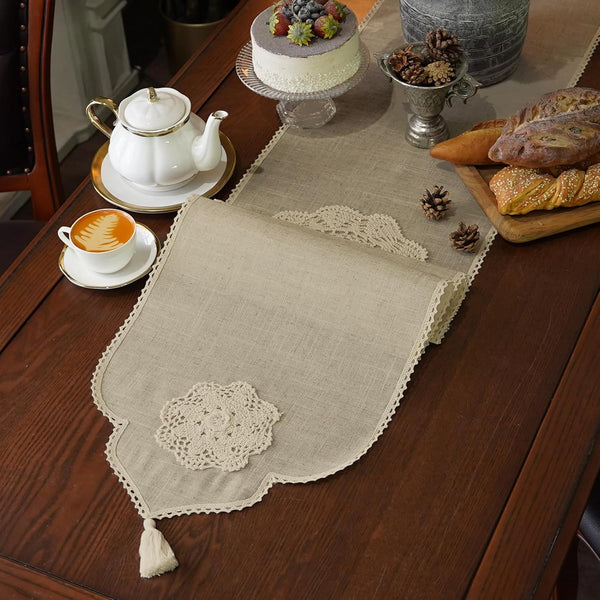 Macrame Table Runner Farmhouse Rustic Dresser Scarf Crochet Handmade Cotton Lace Doily