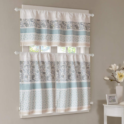 Madison Park Dawn Printed Blue Window Valance, Cotton Rod Pocket Floral Valances, 50X18", Teal
