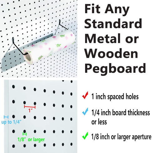 Extendable Paper Towel Holder for Pegboard, Fits Any Standard Pegboard, 2 Packs, Black
