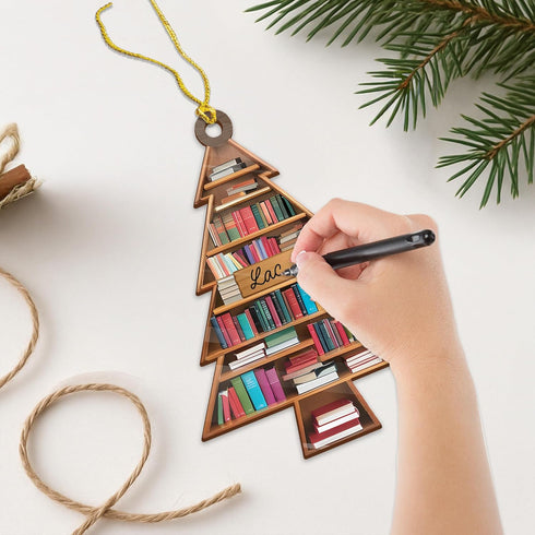 NGHYANNA 4 Inch NGHYANA Wooden Christmas Tree Bookshelf Ornament Book Lover Holiday Decoration