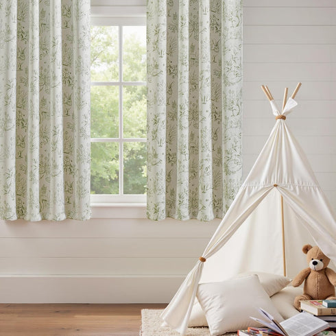 jinchan 63 Inches 2 Blackout Nursery Curtains Long, Bunny Woodland Toile Easter Decor Curtain Sage Green Animal Printed