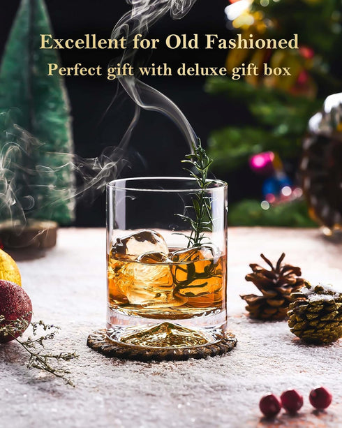 JBHO Hand Blown Crystal Double Old Fashioned Cocktail Glasses, Set of 2, Perfect Size for Oversized Ice Cubes