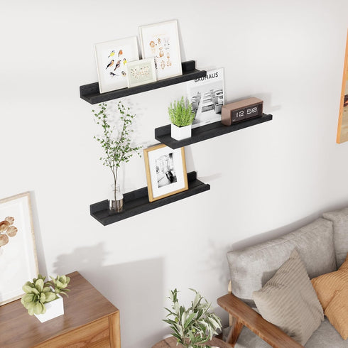 24 inch Set 3, RICHFOCUS Floating Shelves for Wall, Solid Wood Picture Ledge Shelf for Wall Storage, Nursery Book