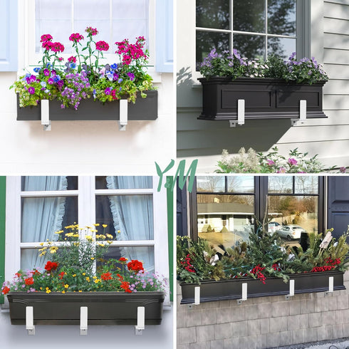 Y&M Adjustable Brackets for Window Boxes Planters, 4 Pack Universal Outdoor Hanging Brackets, White Steel.