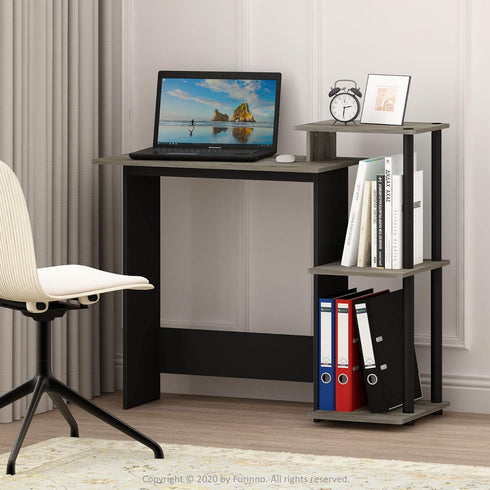Furinno Efficient Home Laptop Desk with Square Shelves, French Oak Grey/Black Finish