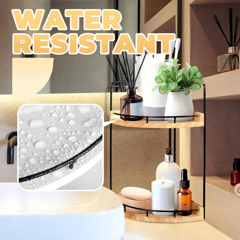 Alytree 2 Counter Counter Countertop Tier Bathroom Organizer, Bathroom Tray and Vanity Organizer, Wood Corner Tray