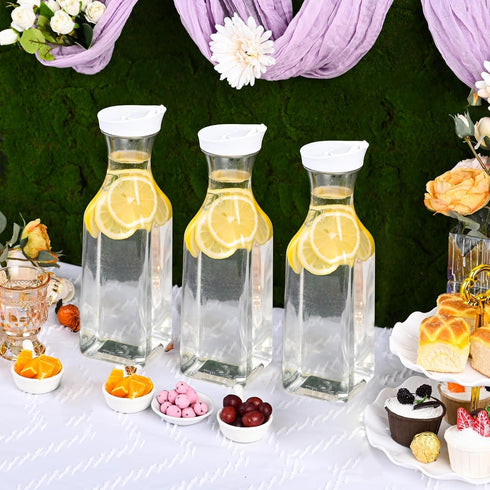 Set 4 50 Oz of Plastic Carafe with Lid, Carafes for Mimosa Bar, Square Base Juice Containers, Water Bottle, Milk