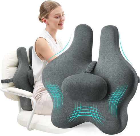 Adjustable Lumbar Support Pillow for Office Chair,Improve Lower Back PainRelief and Sitting Posture,Memory Foam Back Cushion for Chair/Car/Sofa/Plane(Darkgray)
