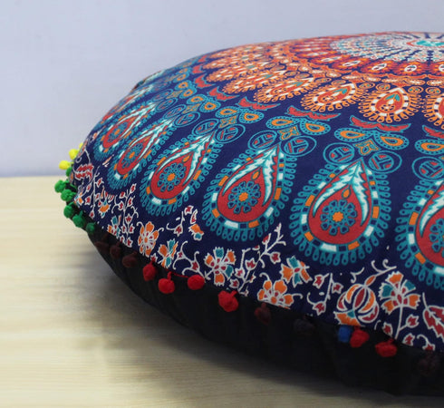 32" CRAFT KALA in Round Mandala Floor Pillow Cushion Cover Seating Throw Cover Hippie Decorative Bohemian Ottoman Poufs