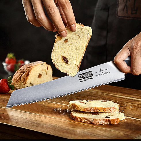 8 inch, HOSHANHO Bread Knife Japanese High Carbon Stainless Steel Serrated Bread Knife, Professional Bread Cutting