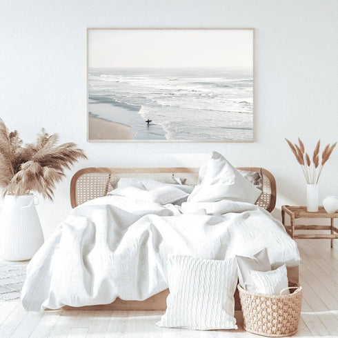 Neutral Landscape Painting, Coastal Ocean Wall Art, Beach Scene Artwork, Farmhouse Landscape Pictures Unframed