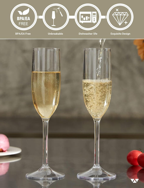 MICHLEY Tritan Champagne Flutes Glassware, Set of 4 Unbreakable Plastic Wine Glasses, 6 oz, Crystal Clear