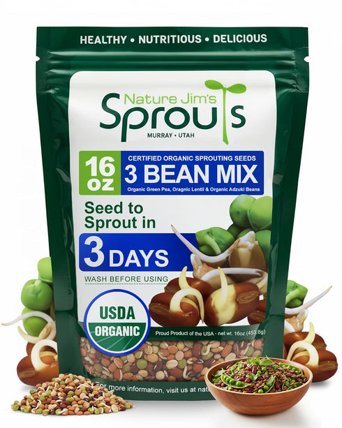 Nature Jim's Sprouts 3-Bean Seed Mix - Organic Green Peas, Lentils &