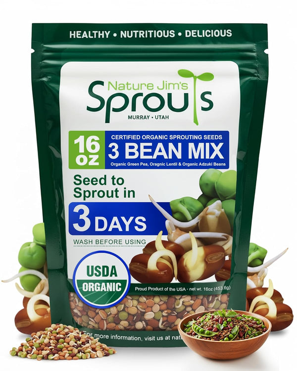 Nature Jim's Sprouts 3-Bean Seed Mix - Organic Green Peas, Lentils &