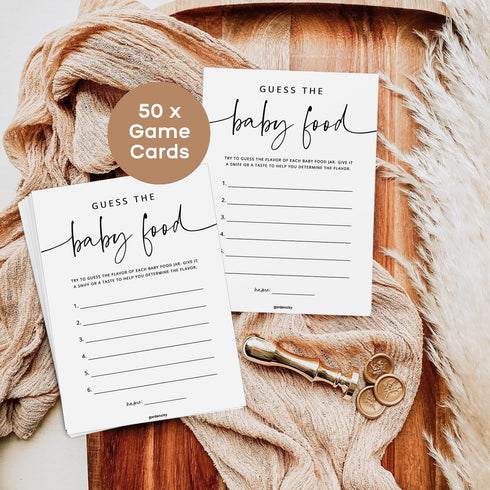 50 GardenCity Guess the Baby Food Game, Baby Shower Games for Boy or Girl, Gender Neutral, Cards, Minimalist