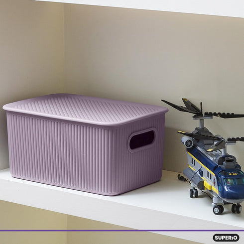 Superio Ribbed Collection - Medium Lilac Purple Plastic Open Storage Bins Organizer Baskets (6 Pack)