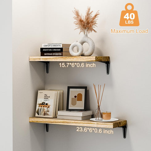 Set 6, 15.7in Brown(fs-40-l) SKYSEN Floating Shelves for Wall of Wood Wall Shelf for Decor, Bathroom, Bedroom, Storage