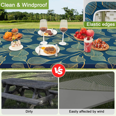 HobbLab Rv,72in,Blue-gray Picnic Table Cover with Bench Covers Portable Table Cloth Built-in Storage Pocket Fitted