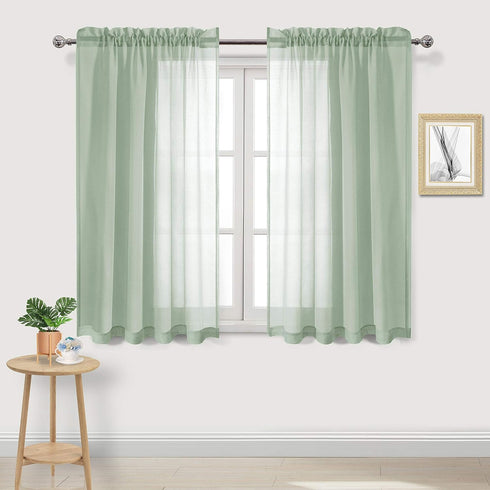 DWCN Bean Green Sheer Curtains, Semi Transparent Voile Rod Pocket Curtains for Bedroom and Living Room, 52 x 45 inches,