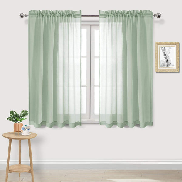 DWCN Bean Green Sheer Curtains, Semi Transparent Voile Rod Pocket Curtains for Bedroom and Living Room, 52 x 45 inches,