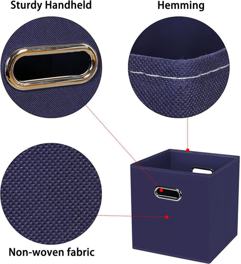 Black Foldable Storage Cubes Bins, Fabric Storage Box Organizer with Dual Handles, Navy Blue