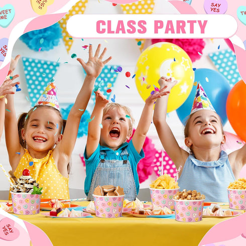 Hsei 60 16oz Pcs Valentine's Day Conversation Heart Disposable Soup Bowls Ice Cream Cups Snack Paper Bowls Dessert