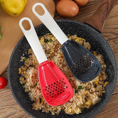 2PCS Kitchen Cooking Spoon Set, Multifunctional Skimmer Scoop Food Strainers, Non-stick Small Spatula (Black and Red)