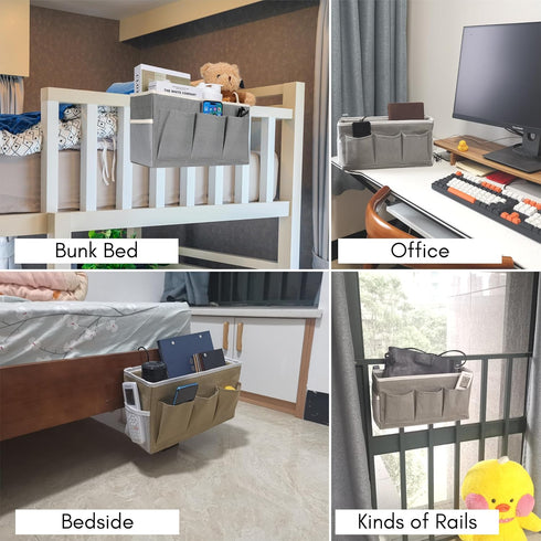 Kanrichu Bedside Caddy Hanging Storage Bag, Organizer Baskets with Pockets for Bunk Bed Accessories, Loft & Dorm Rooms