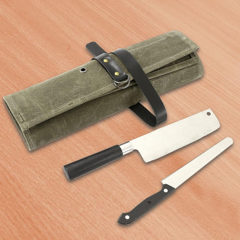 9 Pockets Canvas Chef Knife Roll Bag, Knife Wrap Wallet, Cutlery Knife Pouch Holders for Kitchen Utensils (Army Green)