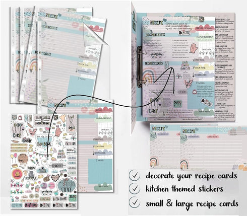 Recipe Binder Refill Pages: 30 4x6 Recipe Cards, 20 A4 Recipe Cards, 45 Page Protectors