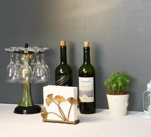 OwlGift Modern Ginkgo Leaves Design Napkin Holder, Metal Paper Napkin Storage for Kitchen, Bronze