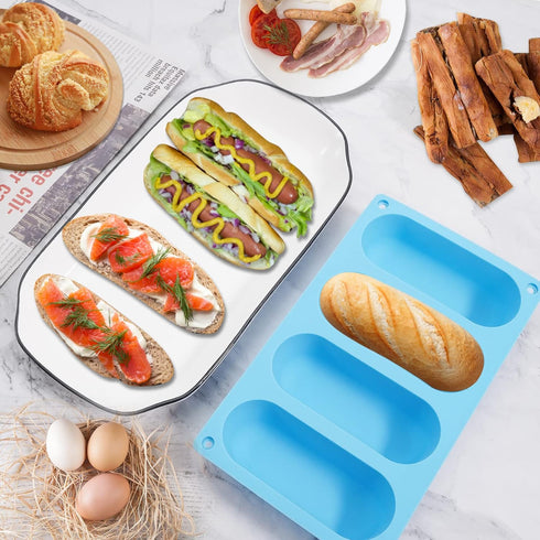 CANIPHA 2 Pack Hot Dog Bun Pan, Silicone Hot Dog Bun Molds Sausage Mold Nonstick & Heat proof Baking Pan Bread Mold for Homemade Hotdog Bun Rolls by CANIPHA