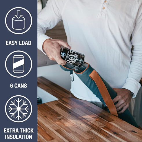 CleverMade Insulated Cooler Beer Tube Sleeve, 6 Cans / 72 oz Portable Cooling Bag with Shoulder Strap, Leak Proof