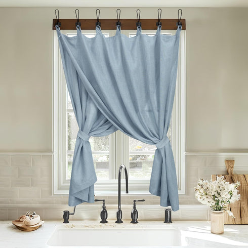 54 Inch 2 Country Dusty Blue Curtains for Kids Bedroom Length Panels Tab Top Semi Sheer Linen Light Reducing Privacy