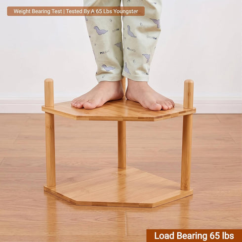 2-Tier Counter (1, 6.7" Expandable Bamboo Corner Shelf - Dish/Plate Organizer for Cabinet, Kitchen Shelf & Small