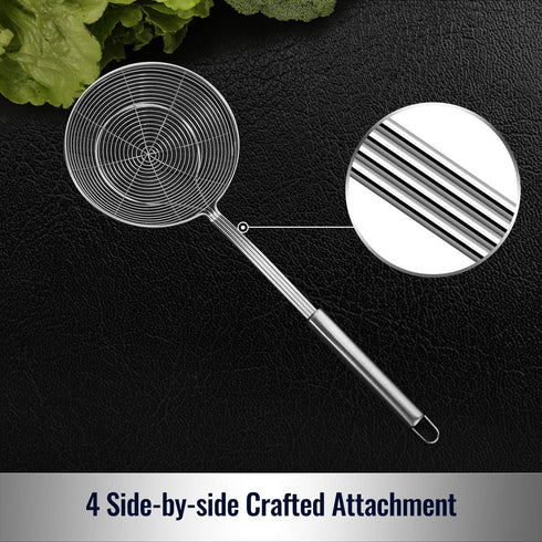 Hiware Solid Stainless Steel Spider Strainer Skimmer Ladle, 7 Inch Kitchen Utensils Wire Strainer Pasta Spoon