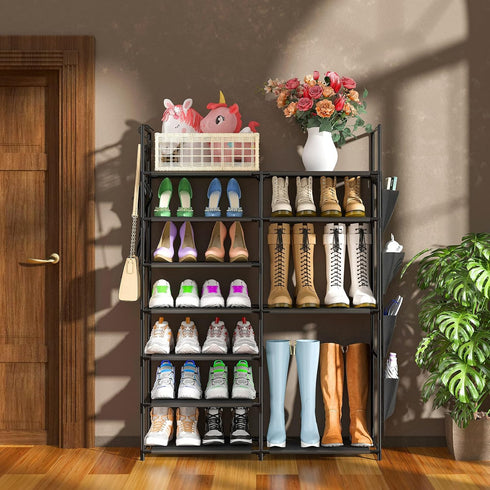 7 Closet, 24-28 Kottwca Tiers Shoe Rack Metal Shoe Organizer for Entryway Pairs Stackable Shoe and Boots Shelf Storage