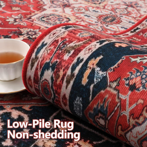 YJ.GWL Area Rug 2x3, Washable Small Entryway Rug, Non-Slip Non-Shedding Low-Pile Floor Carpet, Red