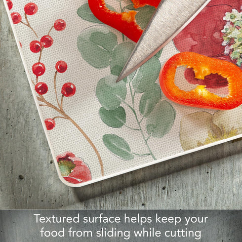 CounterArt Floral Traditions 3mm Heat Tolerant Tempered Glass Cutting Board, 10” x 8”, Dishwasher Safe