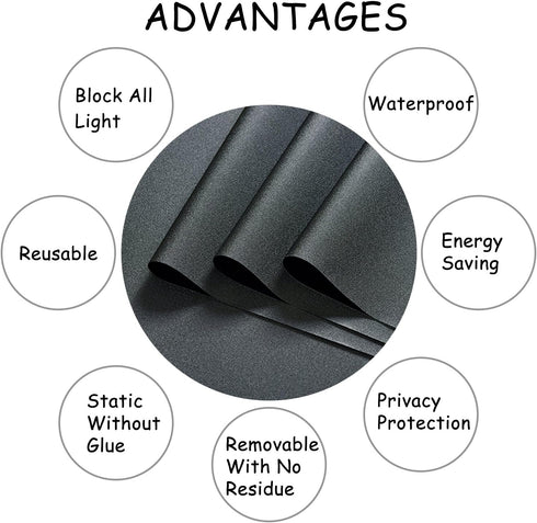 Blackout Window Film, Static Cling Window Tint 100% Light Blocking for Home Privacy, Room Darkening (Matte Black,