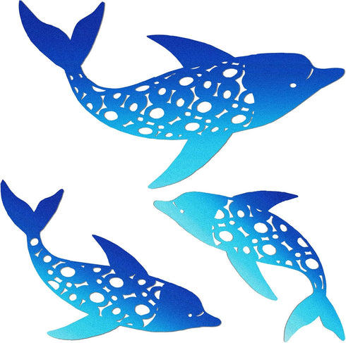 Yaomiao 3 Pieces Metal Dolphin Wall Decor, Beach Coastal Hanging Decorations for Pool Fence