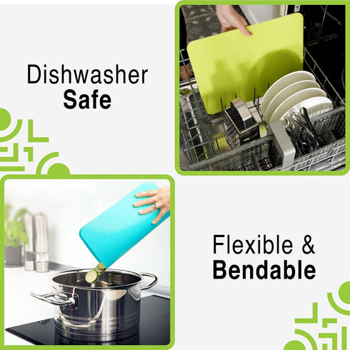 Simply Genius Color Coded Plastic Cutting Boards Set, Flexible Chopping Mats for Meat & Vegetables, Dishwasher Safe,