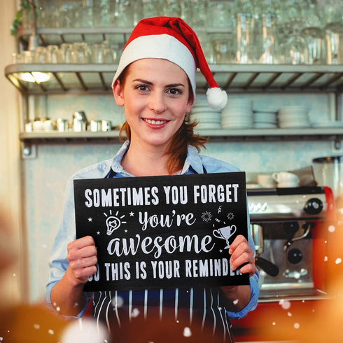 Inspirational Wooden Box Sign, "Sometimes You Forget You're Awesome" Rustic Black Wood Block Plaque for Home Office