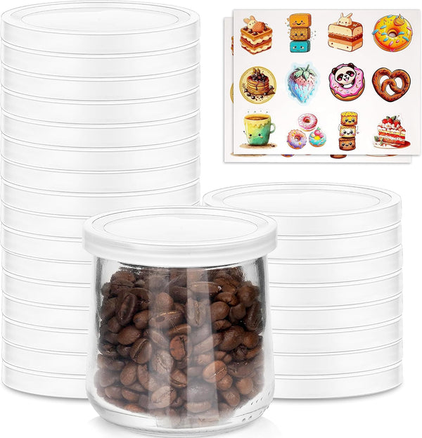 Oui Yogurt Jar Lids - 24 Pcs Set, Clear Plastic Replacement Lids