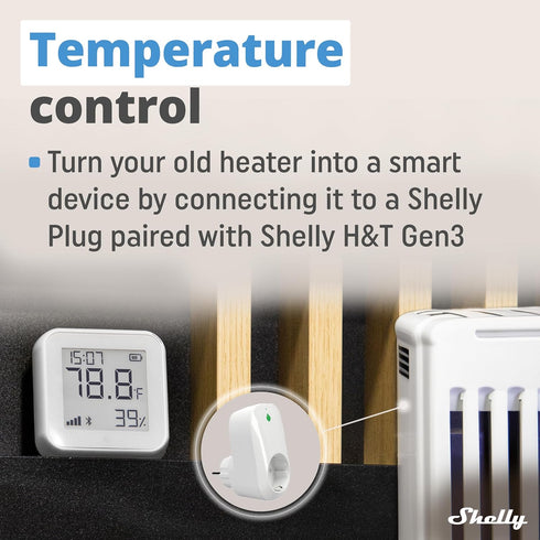 Shelly H&T Gen 3 - Wi-Fi & Bluetooth Temperature, Humidity Sensor & Weather Station, Wall Mountable, White