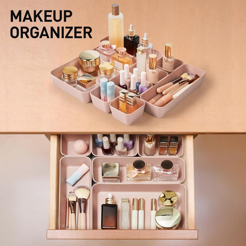 8Pcs 4 Set ISSEVE Nesting Silicone Drawer Organizer Trays, Size Versatile Vanity Bathroom & Desk Drawer Organizer