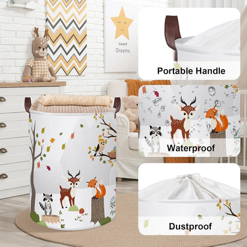 Clastyle 45L Woodland Animals Laundry Basket, Collapsible Waterproof Storage Basket with Handle - 14 * 17.7 in