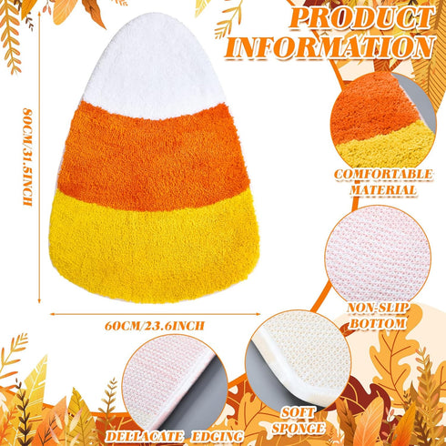 Corn Candy Shaped Bathroom Rug Non Slip Yellow White Halloween Bath Mat Washable Decorative Carpet for Autumn