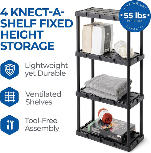 Gracious Living 4 Shelf Knect-A-Shelf, Ventilated Light Duty Storage Unit for Home, Garage, Basement, Black