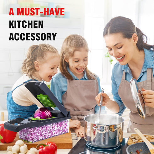 Vegetable Chopper - Pro Onion Chopper, 14 in 1 Multifunctional Food Chopper with 8 Blades and Container (Grey)